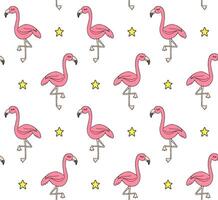 Vector seamless pattern of pink sketch flamingo