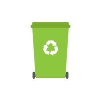 Vector flat green garbage can with recycle symbol