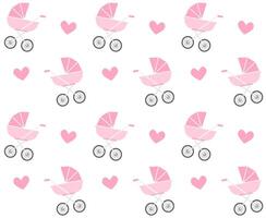 Vector seamless pattern of pink pram and heart