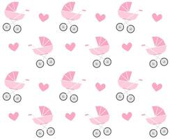 Vector seamless pattern of pink pram and heart