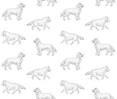 Vector seamless pattern of sketch running husky