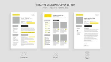 Multipurpose Clean Modern Resume, Cover Letter Design Template with Yellow Header, Ideal for Business Job Applications, Minimalist CV Layout, Vector Graphic for Professional Resume, CV Design