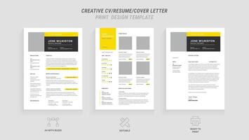 Multipurpose Clean Modern Resume, Cover Letter Design Template with Yellow Header, Ideal for Business Job Applications, Minimalist CV Layout, Vector Graphic for Professional Resume, CV Design