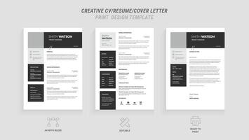 Multipurpose Clean Modern Resume, Cover Letter Design Template with Gray Header, Footer, Ideal for Business Job Applications, Minimalist CV Layout, Vector Graphic for Professional Resume, CV Design