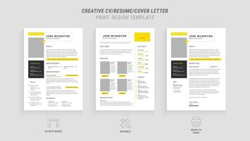 de múltiples fines limpiar moderno reanudar, cubrir letra diseño modelo con amarillo encabezamiento, ideal para negocio trabajo aplicaciones, minimalista CV disposición, vector gráfico para profesional reanudar, CV diseño