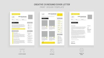 de múltiples fines limpiar moderno reanudar, cubrir letra diseño modelo con amarillo encabezamiento, ideal para negocio trabajo aplicaciones, minimalista CV disposición, vector gráfico para profesional reanudar, CV diseño