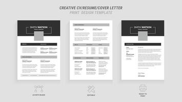 Multipurpose Clean Modern Resume, Cover Letter Design Template with Gray Header, Footer, Ideal for Business Job Applications, Minimalist CV Layout, Vector Graphic for Professional Resume, CV Design