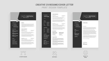 Multipurpose Clean Modern Resume, Cover Letter Design Template with Gray Header, Footer, Ideal for Business Job Applications, Minimalist CV Layout, Vector Graphic for Professional Resume, CV Design