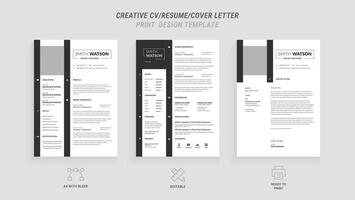 Multipurpose Clean Modern Resume, Cover Letter Design Template with Gray Header, Footer, Ideal for Business Job Applications, Minimalist CV Layout, Vector Graphic for Professional Resume, CV Design