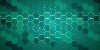 Mint Green Hexagonal background with golden light vector