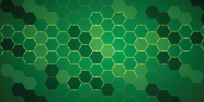 Green Hexagonal background with golden light vector