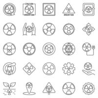 Radiation Warning outline icons set - Radioactive signs and Nuclear Radiation concept line symbols vector