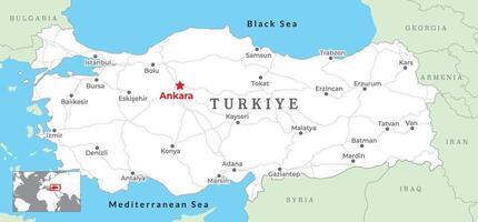 Turkey Political Map with capital Ankara, most important cities with national borders vector