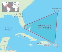 Bermuda Triangle and Devils Triangle map, Region in North Atlantic Ocean between Bermuda, Miami and Puerto Rico vector