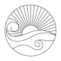 ocean waves line art label vector