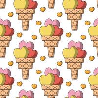 Seamless pattern with Waffle Ice Cream shaped Heart vector