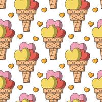 Seamless pattern with Waffle Ice Cream shaped Heart vector