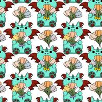 Seamless pattern with cute dragon with snowdrop vector