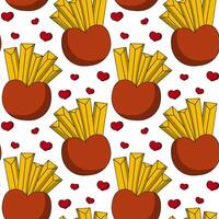 Seamless pattern with French Fries in box in form Heart vector