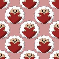 Seamless pattern with cute Sheeps with heart vector
