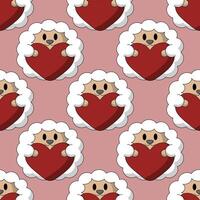 Seamless pattern with cute Sheeps with heart vector