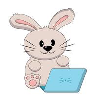 Cute cartoon Rabbit with laptop in color vector