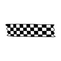 Cute doodle washi tape stripe with checkered pattern. Adhesive tape with chess black and white ornament. Aesthetic decorative scotch tape with ragged edges for scrapbook, planner, notebook, craft. vector