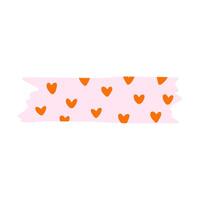 Cute clipart of washi tape stripe with heart pattern. Adhesive tape with colorful ornament. Aesthetic decorative scotch tape with ragged edges for scrapbook, planner, notebook, craft vector