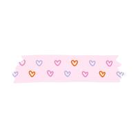 Cute clipart of washi tape stripe with heart pattern. Adhesive tape with colorful ornament. Aesthetic decorative scotch tape with ragged edges for scrapbook, planner, notebook, craft vector