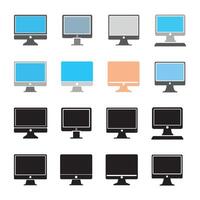 conjunto de computadora monitor iconos vector ilustración en plano y glifo estilo