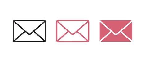 Email icon set on white background. Vector illustration in outline and flat style