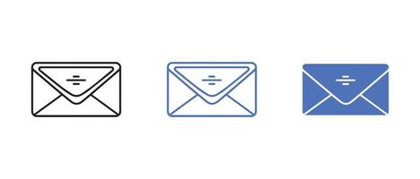 correo electrónico icono conjunto en blanco antecedentes. vector ilustración en contorno y plano estilo