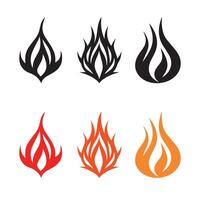 Set of fire flame icons set. Vector illustration in flat and glyph style