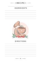 Recipe card template for cooking notes. Clean pages of the cookbook are decorated mixer for making cakes. Vector illustration.