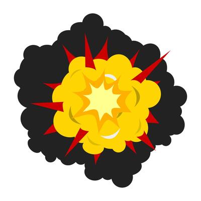 Cartoon dynamite or bomb explosion. Boom clouds and smoke. Dangerous explosive detonation.