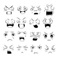 Set of doodles of various emotions in anime style. Anime emotion effect. Facial expression. vector