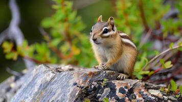 AI generated Chipmunk sitting on a rock photo