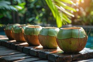 AI generated Organic fresh tropical young green coconut professional advertising food photography photo