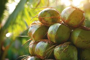 AI generated Organic fresh tropical young green coconut professional advertising food photography photo