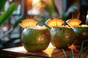 AI generated Organic fresh tropical young green coconut professional advertising food photography photo