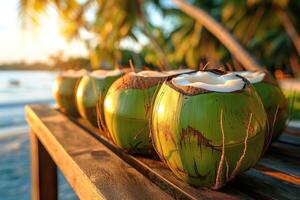 AI generated Organic fresh tropical young green coconut professional advertising food photography photo