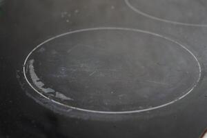 A black dirty electric stove. closeup . photo