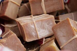 natural soap bar on table photo