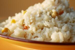 Closeup of Cooked white rice photo