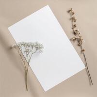 AI generated white empty paper invitation mockup photo