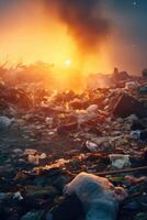 AI generated garbage pile in trash dump photo