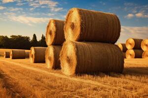 AI generated serene hay field with beautiful sky photo