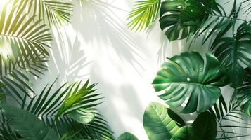 AI generated palm leaves with space on white background photo