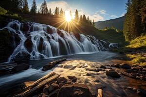 AI generated beautiful waterfalls background photo