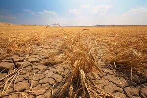 AI generated dry wheat field drought photo